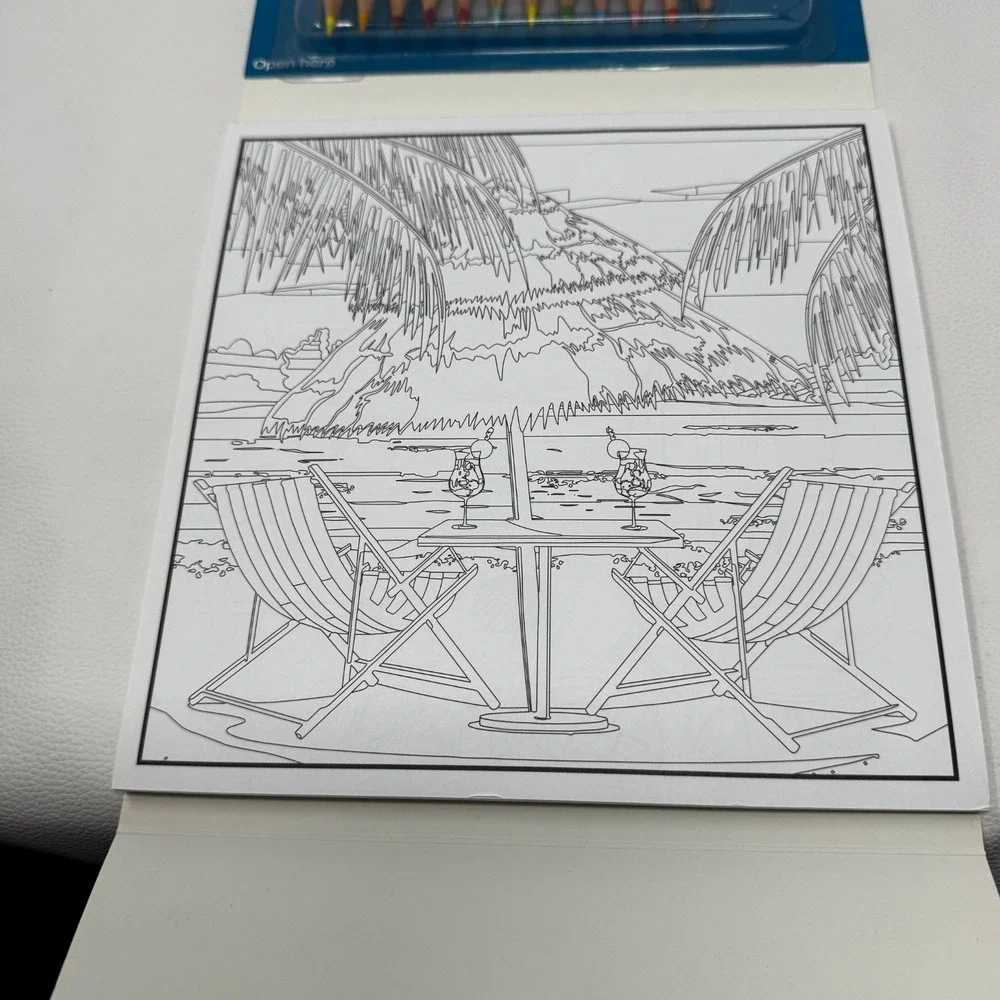 Island Breeze Adult Coloring Book w/24 Color Pencils Sharpener Detachable Sheets